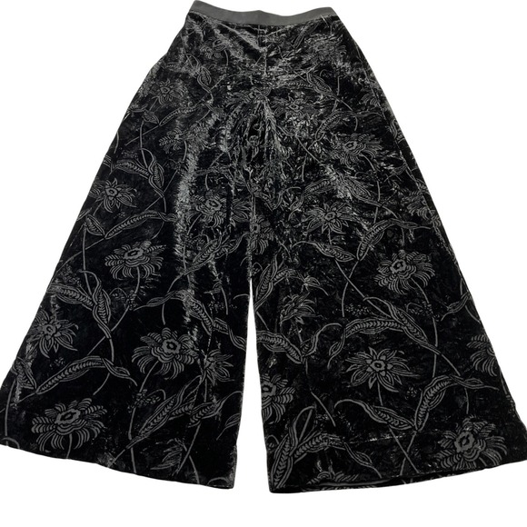 Ted Baker Pants Womens 8-10 Black Burnout Velvet Pull On Wide Leg Event Cocktail - Picture 2 of 11